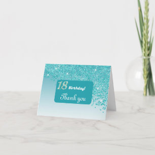 Shiny Teal Blue Glitter, 18th Birthday Thank You Card
