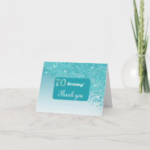 Shiny Teal Blue Glitter, 70th Birthday Thank You Card