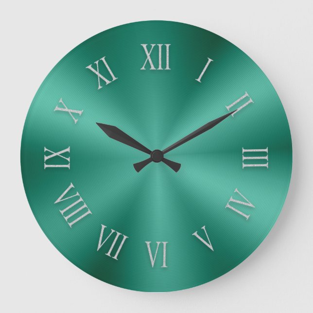 Shiny Teal Green Metallic Clock with Roman Numbers (Front)