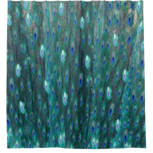 Shiny Teal Peacock Eyes Shower Curtain
