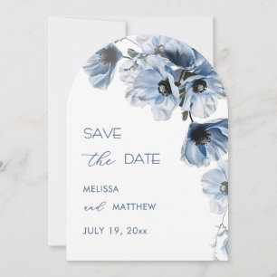 Shiny Transparent Blue Flowers Arched Save The Date