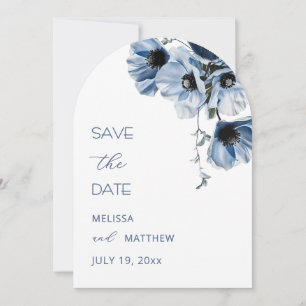 Shiny Transparent Blue Flowers Arched Save The Date