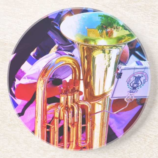 Shiny Tuba Slanted Perspective Brass Band Coaster (Front)