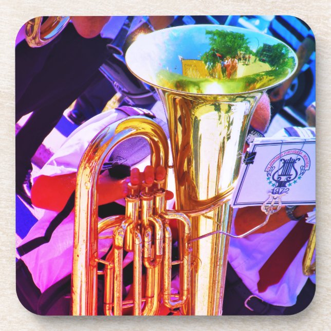 Shiny Tuba Slanted Perspective Brass Band Coaster (Front)