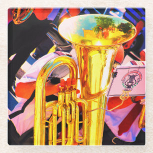 Shiny Tuba Slanted Perspective Brass Band Glass Coaster
