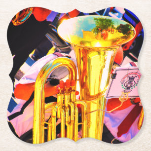 Shiny Tuba Slanted Perspective Brass Band Paper Coaster