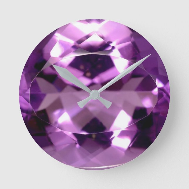Shiny violet Amethyst gem February birthstone Round Clock (Front)
