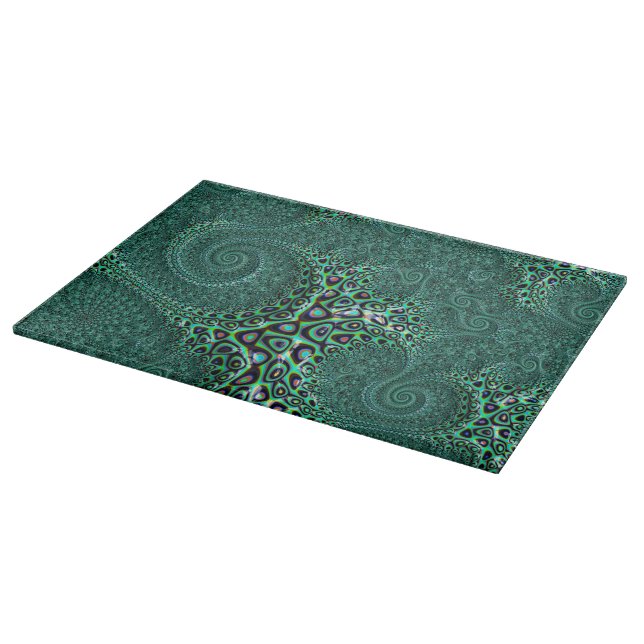 Shiny Wet Teal Spotted Octopus Fine Fractal Art Cutting Board (Corner)