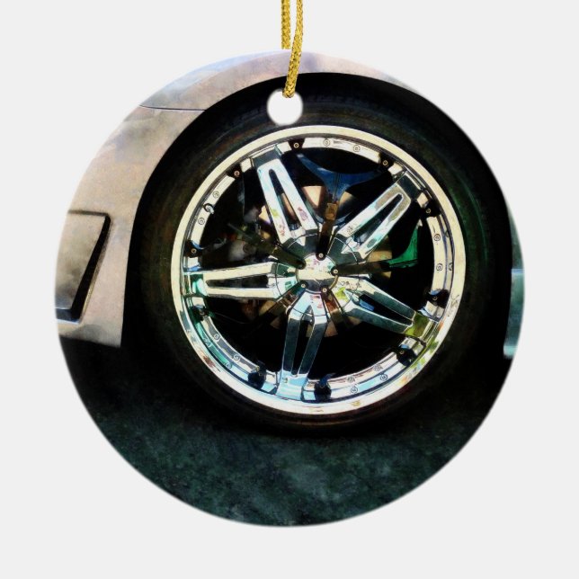 Shiny Wheels Ceramic Tree Decoration (Front)