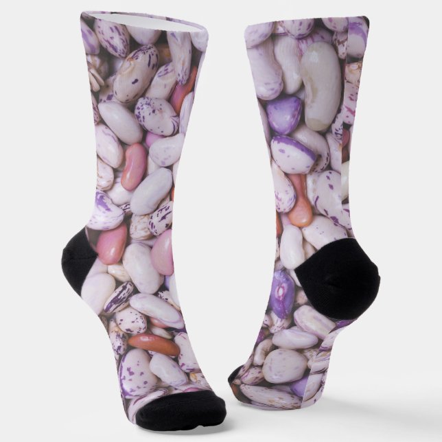 Shiny white and purple cool beans socks (Angled)