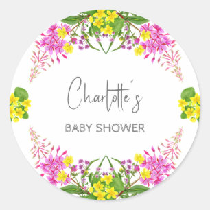 Shiny Yellow Pink Wildflower Script Classic Round Sticker