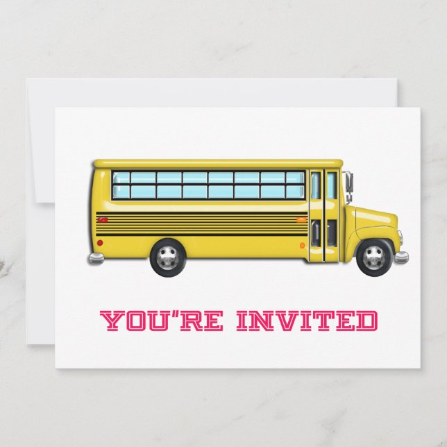 Shiny Yellow School Bus Invited Invitation (Front)