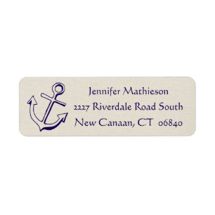 Ship Anchor Nautical Navy Blue & Tan Return Address Label