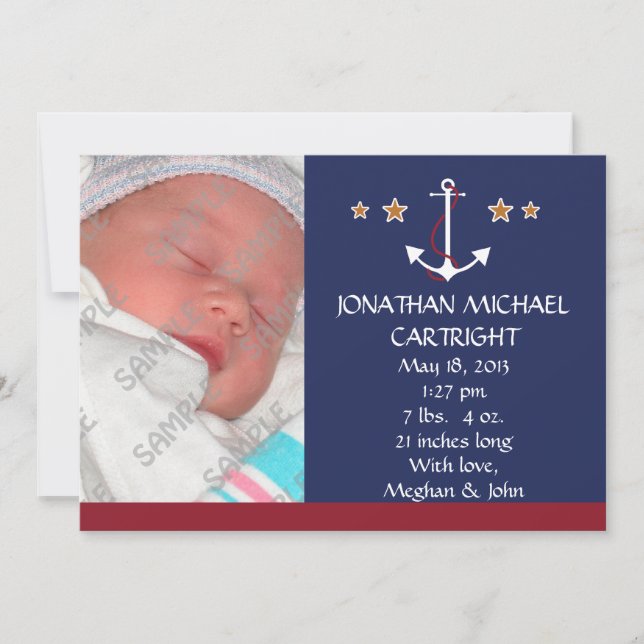 Ship Anchor New Baby Announcement (Front)