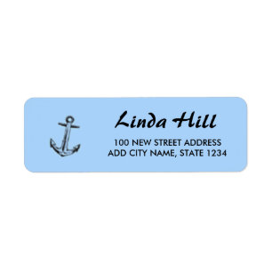 Ship anchor on blue return address label