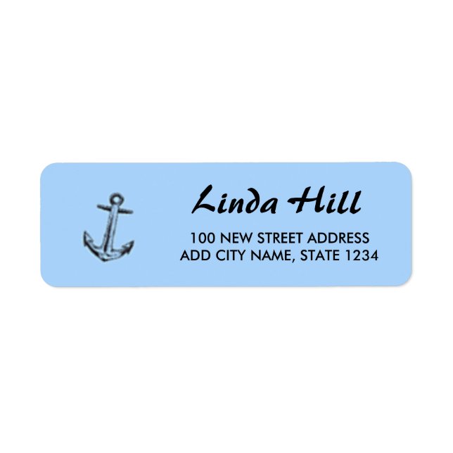 Ship anchor on blue return address label (Front)