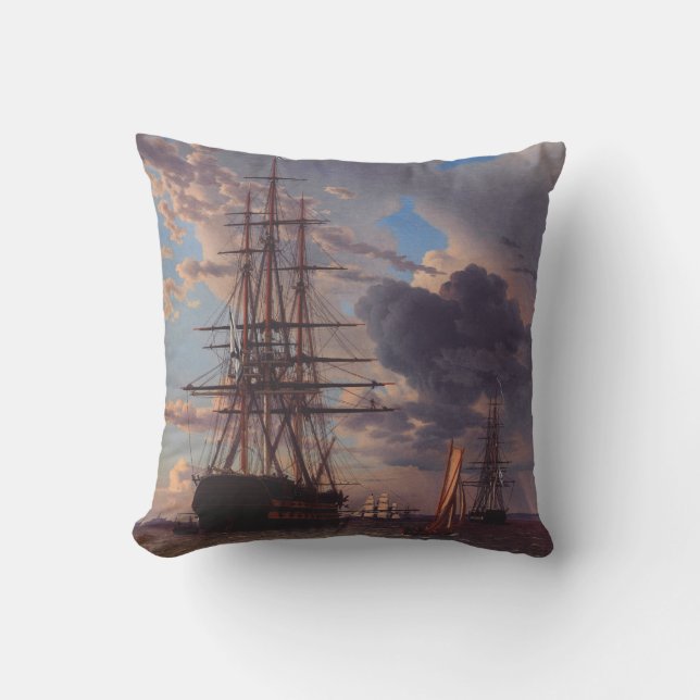 Ship and a Frigate at Anchor  Cushion (Front)