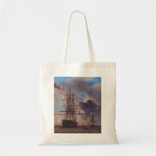 Ship and a Frigate at Anchor Tote Bag