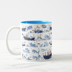 Ship and cute sea creatures themed Ceramic mug