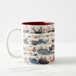 Ship and fantasy sea creatures themed Ceramic mug