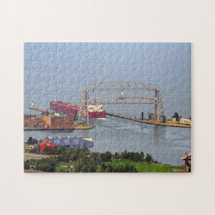 Ship and Lift Bridge, Lake Superior Jigsaw Puzzle