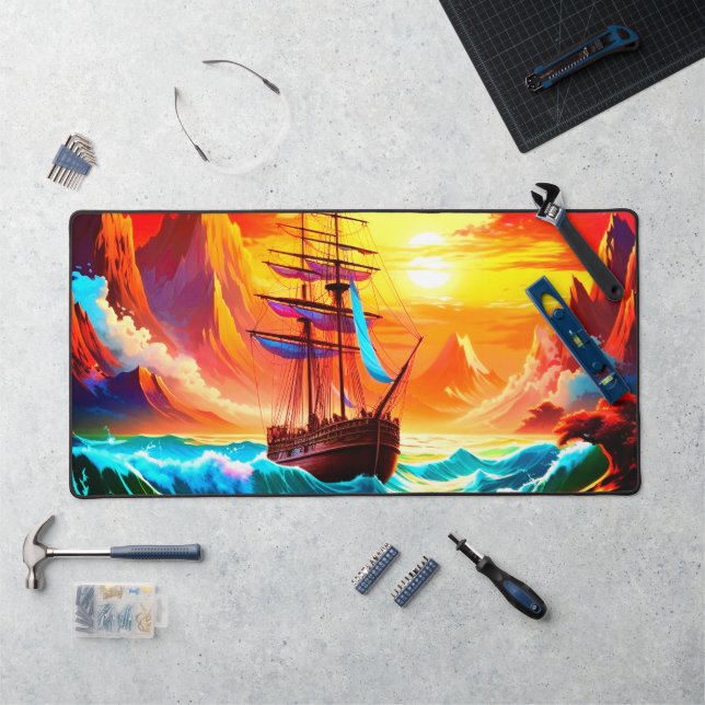 Ship at Sunset Desk Mat (Workstation)