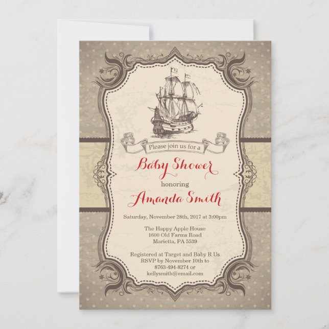 Ship Baby Shower Invitation Vintage Retro (Front)