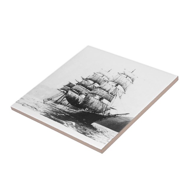 Ship - Black and White Ceramic Tile (Side)