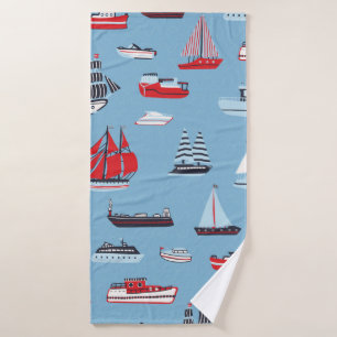 ship boat travel vintage pattern bath towel