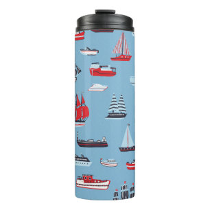 ship boat travel vintage pattern thermal tumbler