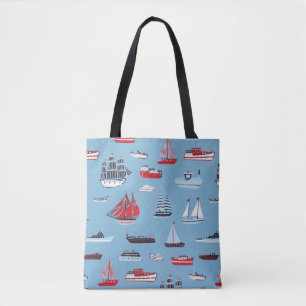 ship boat travel vintage pattern tote bag