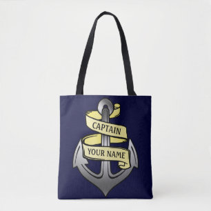 Ship Captain Anchor Sailor Nautical Custom Name Tote Bag