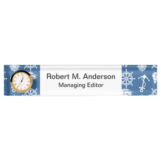 Ship Captain Nautical Blue and White Sailor Nameplate (Front)