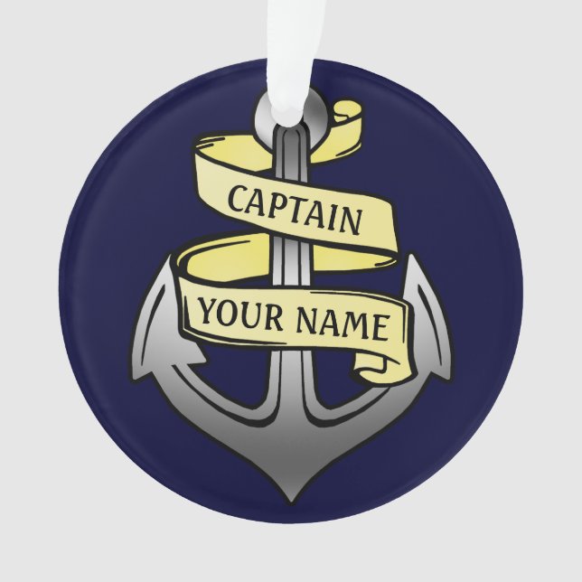 Ship Captain Your Name Anchor Customisable Ornament (Front)