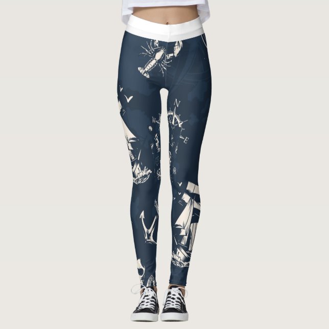 Ship Compass Sea Shells Leggings (Front)