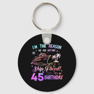 Ship Faced 45th Birthday Cruise 45 Year Old Cruisi Key Ring
