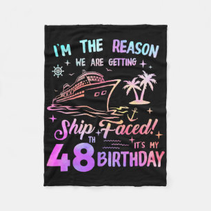 Ship Faced 48th Birthday Cruise 48 Year Cruising S Fleece Blanket