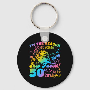 Ship Faced It's My 50th Birthday Cruising Ship Tri Key Ring