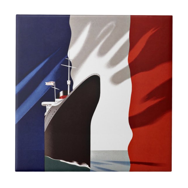 Ship French Line Vintage Travel Tile (Front)