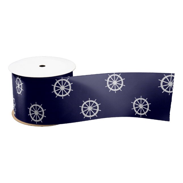 Ship Helm Nautical Fabric Satin Ribbon (Spool)