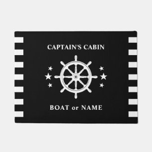 Ship Helm Wheel Captain Cabin Boat Name Black Doormat