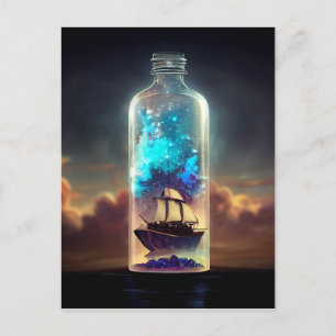 Ship in a Bottle Fantasy Pirate Age of Sail Art Postcard