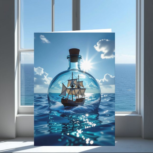 Ship in a Bottle Floating in the Ocean | Birthday Card (Creator Uploaded)