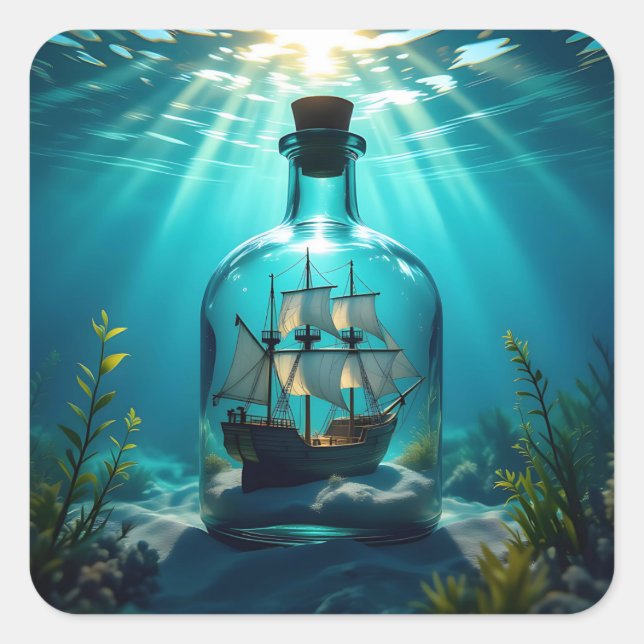 Ship in a Bottle in the Ocean  Square Sticker (Front)