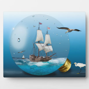 Ship in a light bulb plaque