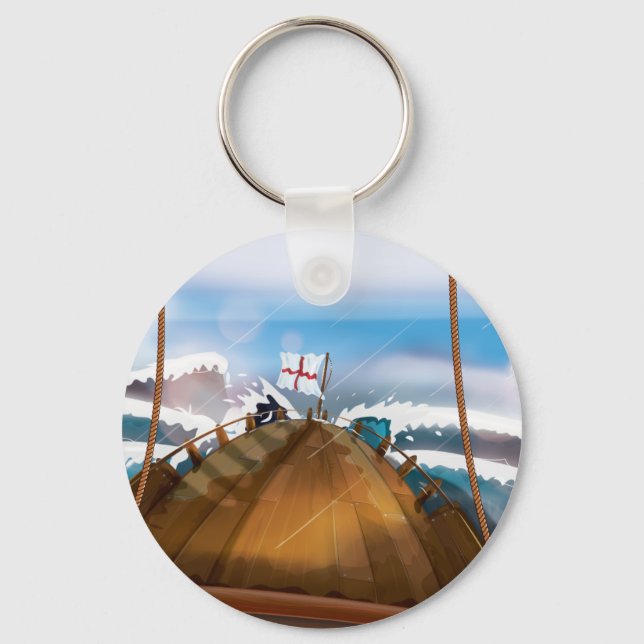 Ship in a Stormy Atlantic Ocean Key Ring (Front)