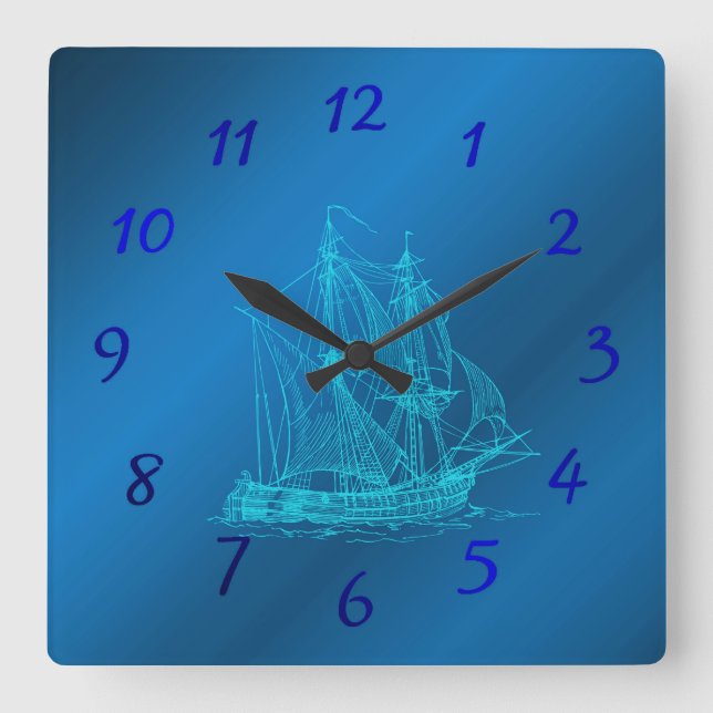 ship in blue watches square wall clock (Front)