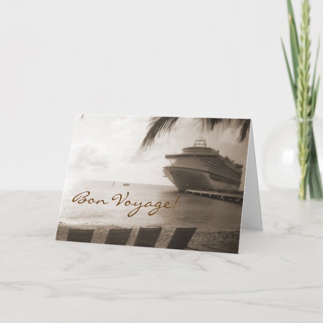Ship in Sepia Custom Bon Voyage Card (Front)