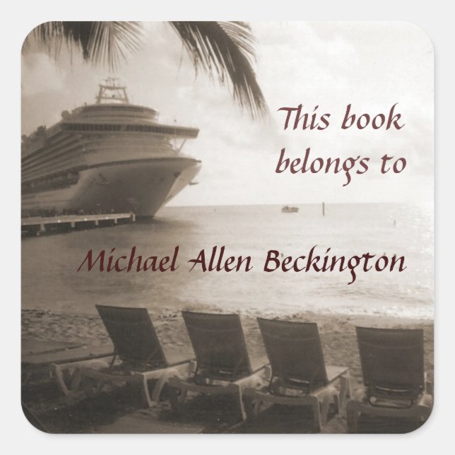 Ship in Sepia personalised bookplate Square Sticker (Front)