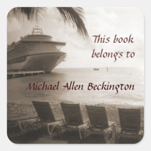 Ship in Sepia personalised bookplate Square Sticker